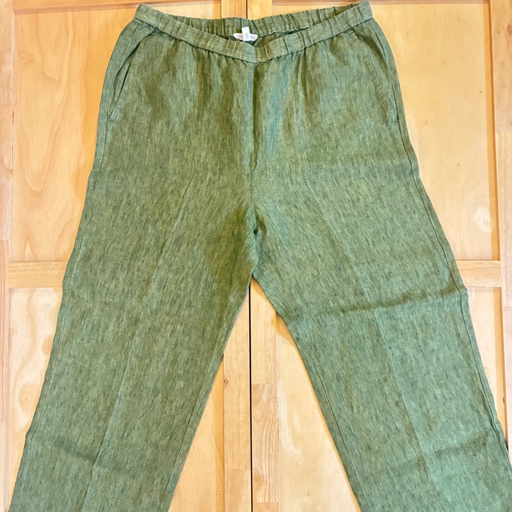 Eileen Fisher Linen Blend Drawstring Trousers in Blue, Pink, and Green - Picture 4 of 15